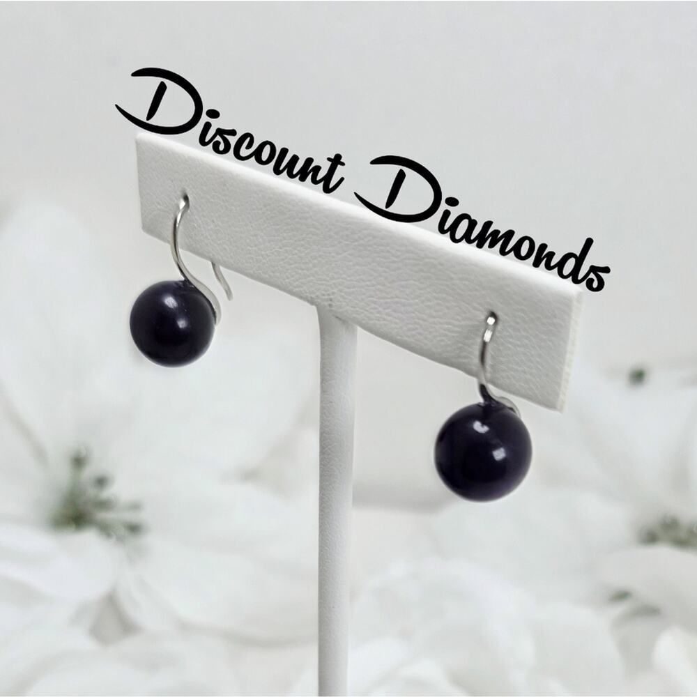 Black 10 mm South Sea Shell Pearl  Earrings 925 Silver